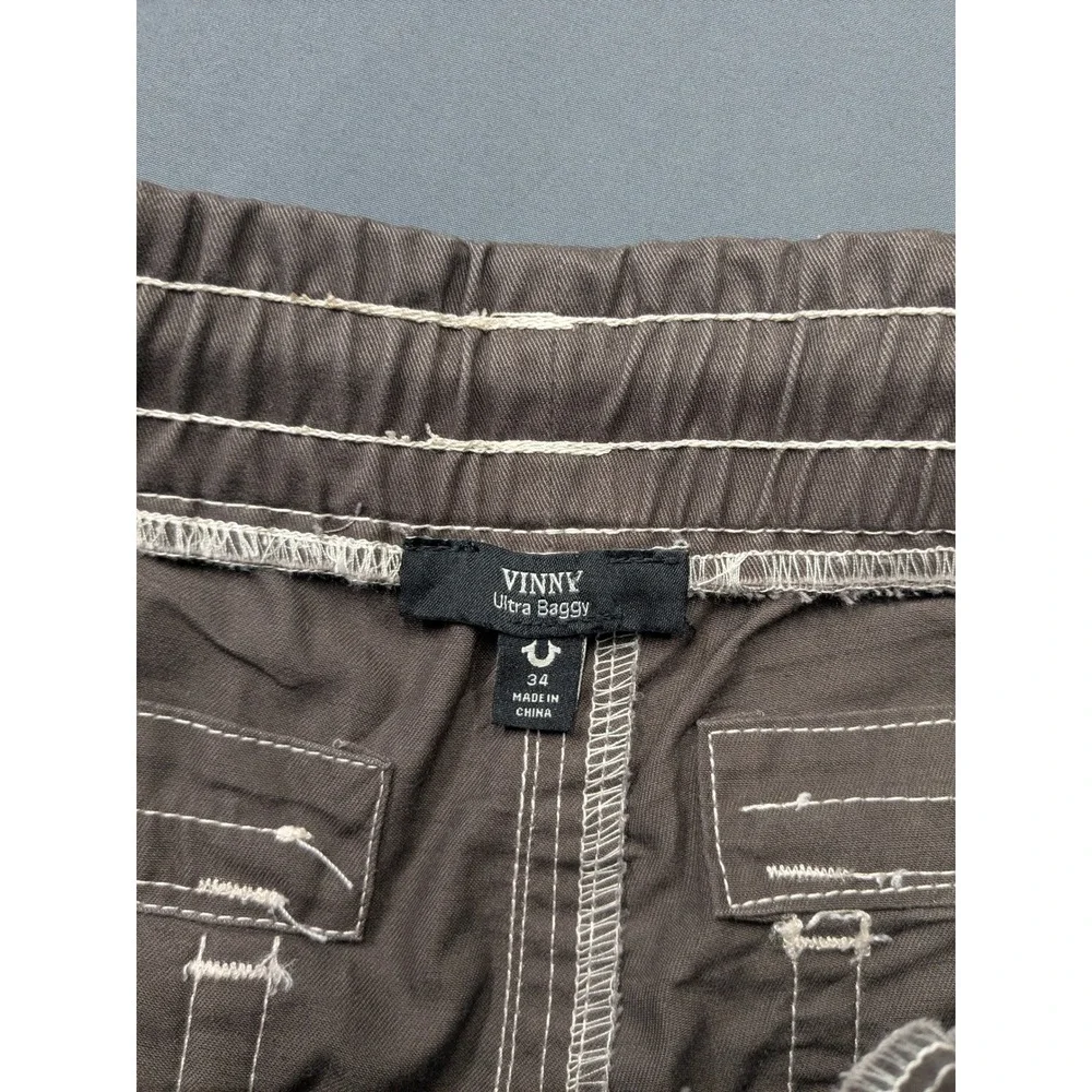 True Religion Vinny Ultra Baggy Carpenter Pants Brown Contrast Stitch Mens 34